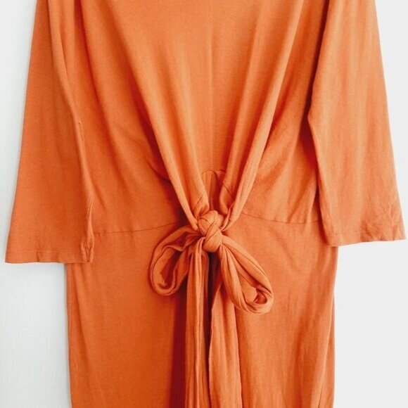 ZARA | 100% Cotton Minimalist Modern V-Neck Midi Dress Orange Sz S - Picture 7 of 16